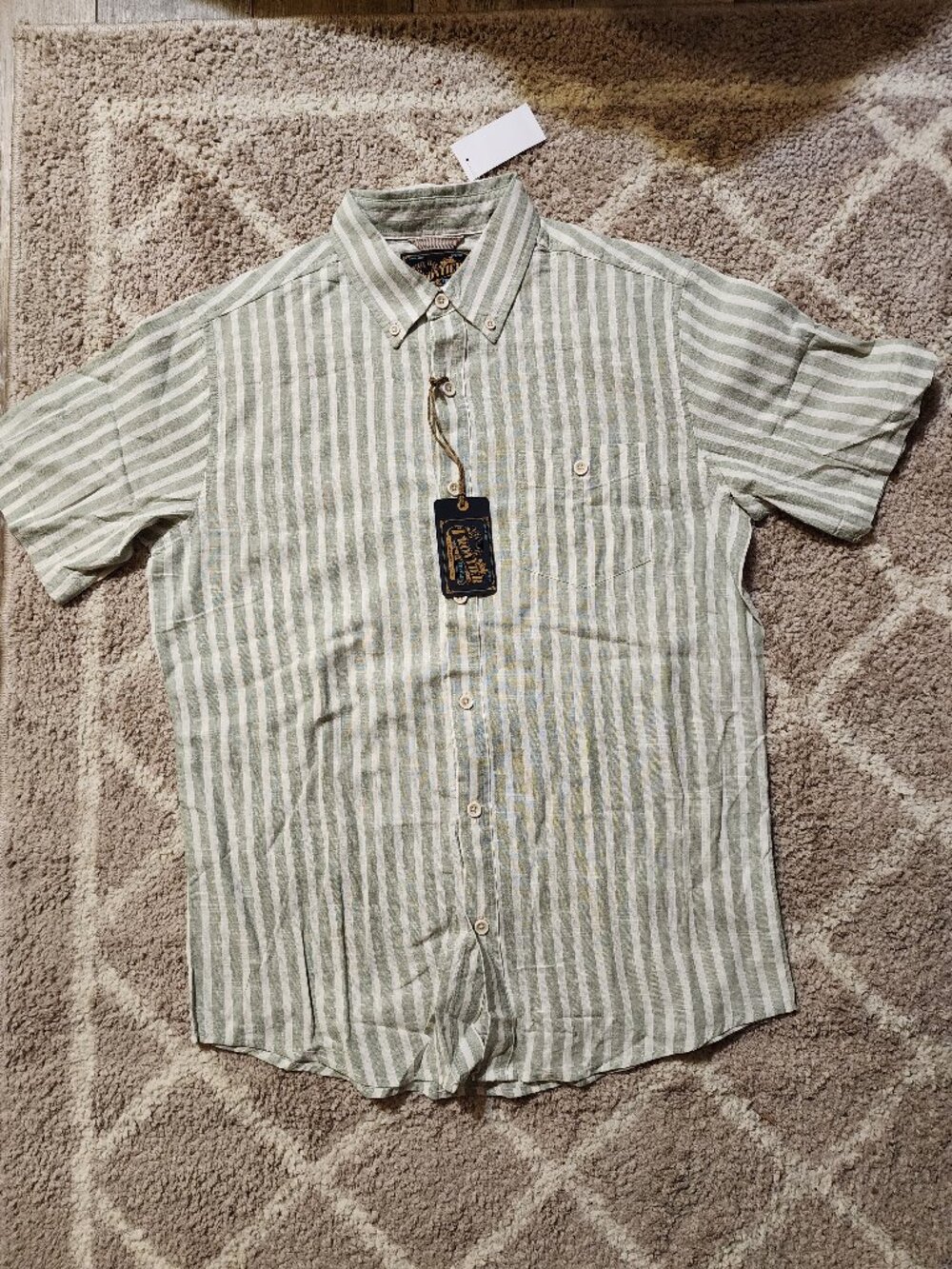 Men's Frontier Button Up Shirt Green & White Striped